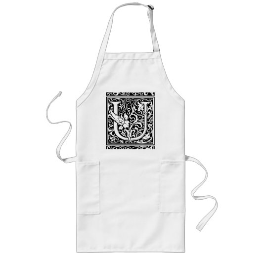Letter U Middeleeuwse Monogram Art Nouveau Lang Schort (Voorkant)
