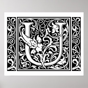 Letter U Middeleeuwse Monogram Art Nouveau Poster