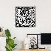 Letter U Middeleeuwse Monogram Art Nouveau Poster (Thuiskantoor)