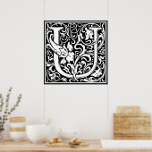 Letter U Middeleeuwse Monogram Art Nouveau Poster (Keuken)