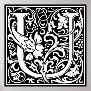 Letter U Middeleeuwse Monogram Art Nouveau Poster