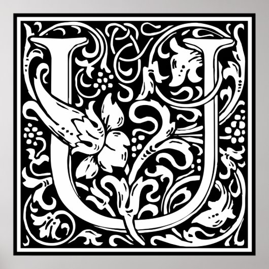 Letter U Middeleeuwse Monogram Art Nouveau Poster (Voorkant)