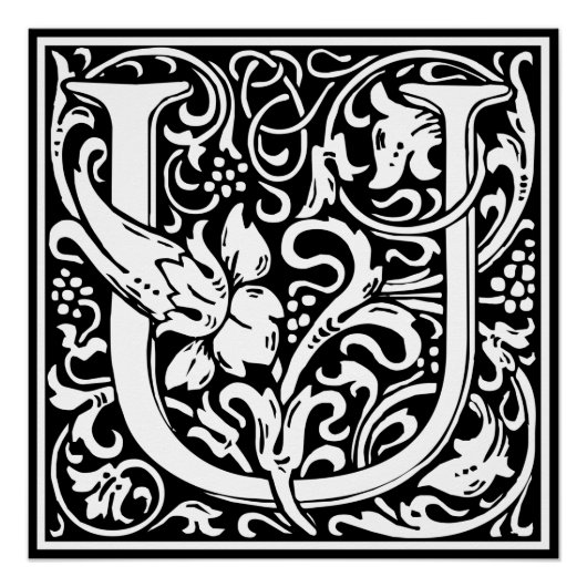 Letter U Middeleeuwse Monogram Art Nouveau Poster (Voorkant)