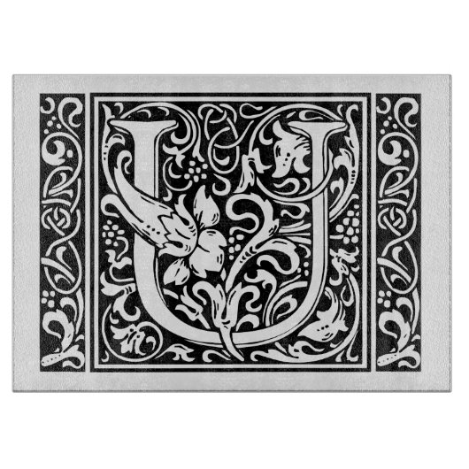 Letter U Middeleeuwse Monogram Art Nouveau Snijplank (Voorkant)
