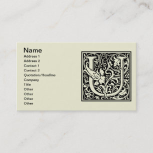 Letter U Middeleeuwse Monogram Art Nouveau Visitekaartje