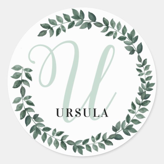 Letter U Monogram Aangepaste Naam Minimalistische  Ronde Sticker (Voorkant)