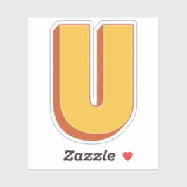Letter U Monogram, Bold 3D Type Font Initial  Sticker