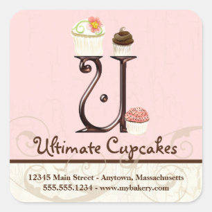 Letter U Monogram Cupcake Logo Business Initiaal Vierkante Sticker