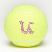 Letter U-monogram meisjes gepersonaliseerde doedel Tennisballen (Voorkant)