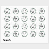 Letter U Monogram Minimaal Botanisch Blad Krans Ronde Sticker (Vel)