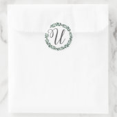 Letter U Monogram Minimaal Botanisch Blad Krans Ronde Sticker (Tas)