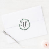 Letter U Monogram Minimalist Botanical Leaf Wreath Ronde Sticker (Envelop)