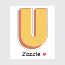 Letter U-monogram, Vet 3D-type lettertype Initiaal Sticker