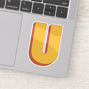 Letter U-monogram, Vet 3D-type lettertype Initiaal Sticker