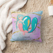 Letter U Monogram Waterverf Cute Mermaid Nursery Kussen (Deken)