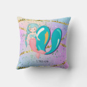 Letter U Monogram Waterverf Cute Mermaid Nursery Kussen (Achterkant)