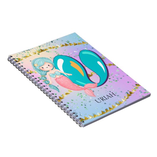Letter U Monogram Waterverf Cute Mermaid Nursery Notitieboek (Rechterzijde)