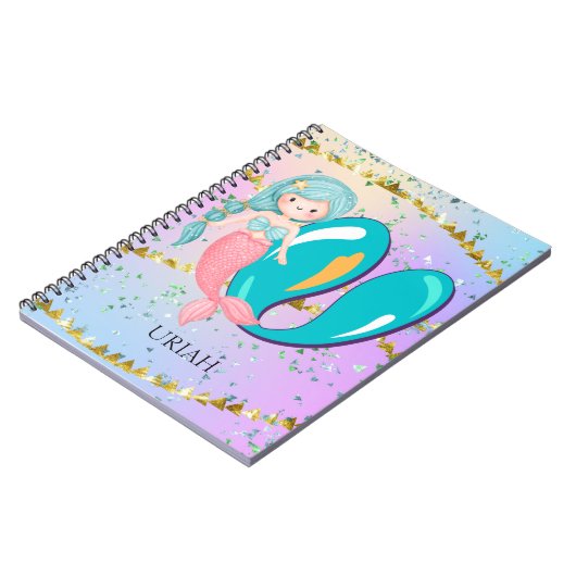 Letter U Monogram Waterverf Cute Mermaid Nursery Notitieboek (Linkerzijde)