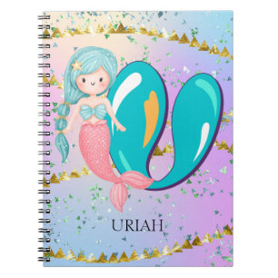 Letter U Monogram Waterverf Cute Mermaid Nursery Notitieboek