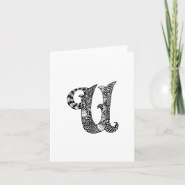 Letter U Monogram Zwart-wit Notitiekaartje
