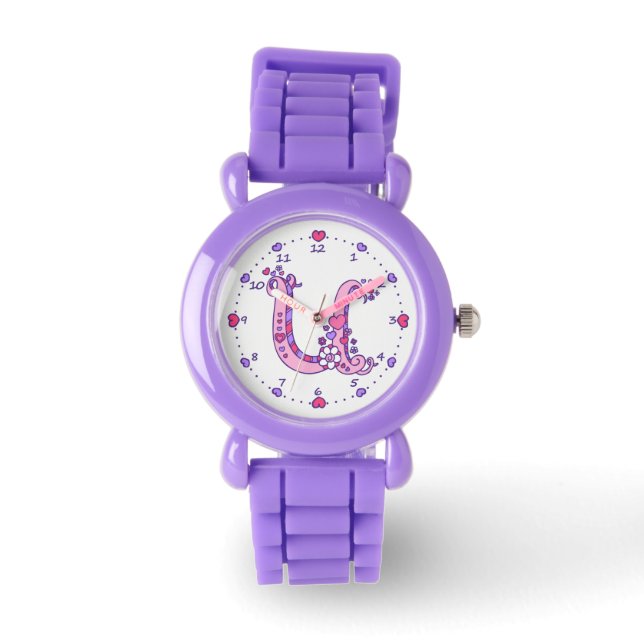 Letter U roze monogram gepersonaliseerde meisjes h Horloge (Voorkant)