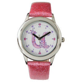 Letter U roze monogram gepersonaliseerde meisjes h Horloge