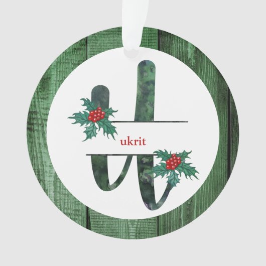 *~* Letter U Rustic Kerstmis FOTO Wood AP44 Ornament (voorkant)