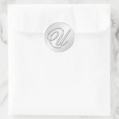 Letter U-script initiaal faux Silver Monogram (gun Ronde Sticker (Tas)
