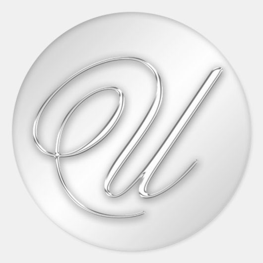 Letter U-script initiaal faux Silver Monogram (gun Ronde Sticker (Voorkant)