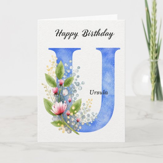 Letter U Verjaardag Aangepaste naam Haar Blauwe Mo Kaart (Voorkant)