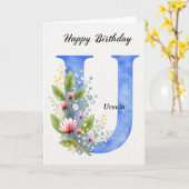 Letter U Verjaardag Aangepaste naam Haar Blauwe Mo Kaart (Gele Bloem)