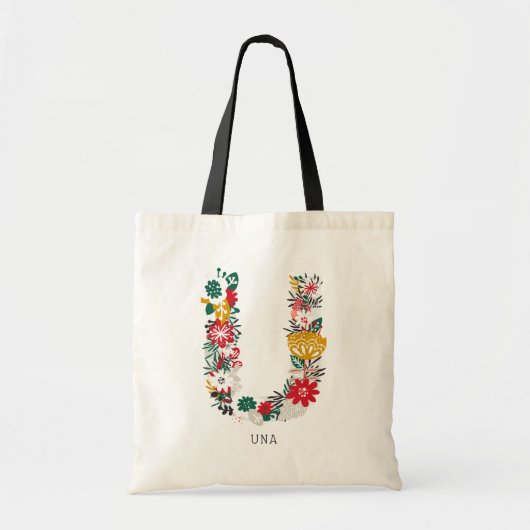Letter U | Whimsical Floral Letter Monogram I Tote Bag (Voorkant)