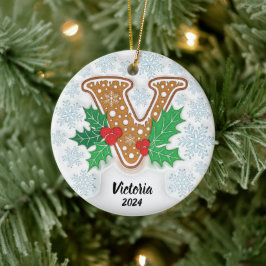 Letter V Aangepaste naam Monogram Kerstmis Keramisch Ornament