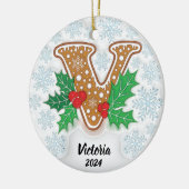 Letter V Aangepaste naam Monogram Kerstmis Keramisch Ornament (Links)