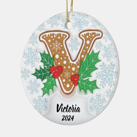 Letter V Aangepaste naam Monogram Kerstmis Keramisch Ornament (Links)