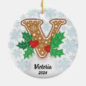 Letter V Aangepaste naam Monogram Kerstmis Keramisch Ornament (Achterkant)