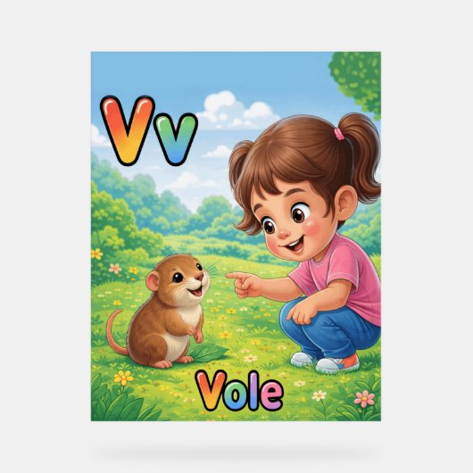 Letter V Alfabetposter – V is voor Veldmuis Acryl Bord (Voorkant)