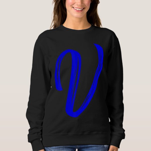 Letter V Alphabet Large Blue Graphic Initial Trui (Voorkant)