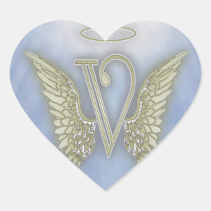 Letter V Angel Monogram Hart Sticker