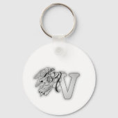 Letter V Angel Monogram Initiaal Sleutelhanger (Voorkant)