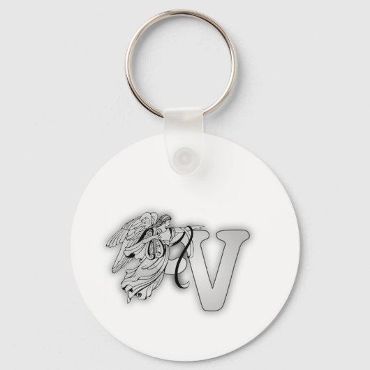Letter V Angel Monogram Initiaal Sleutelhanger (Voorkant)