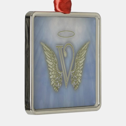 Letter V Angel Monogram Metalen Ornament (Rechts)