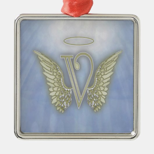 Letter V Angel Monogram Metalen Ornament (Voorkant)