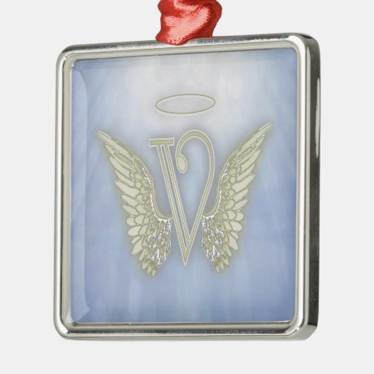 Letter V Angel Monogram Metalen Ornament (Links)