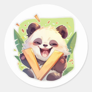 Letter V Anime Panda Ronde Sticker