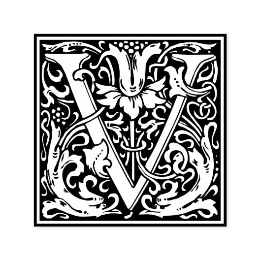 Letter V art nouveau black and white Tegel Zelfinktende Stempel (Design)