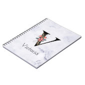 Letter "V" Boho Floral Monogram White Marble Notitieboek (Linkerzijde)