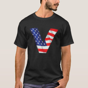 Letter V Capital Alphabet Usa American Flag Monogr T-shirt