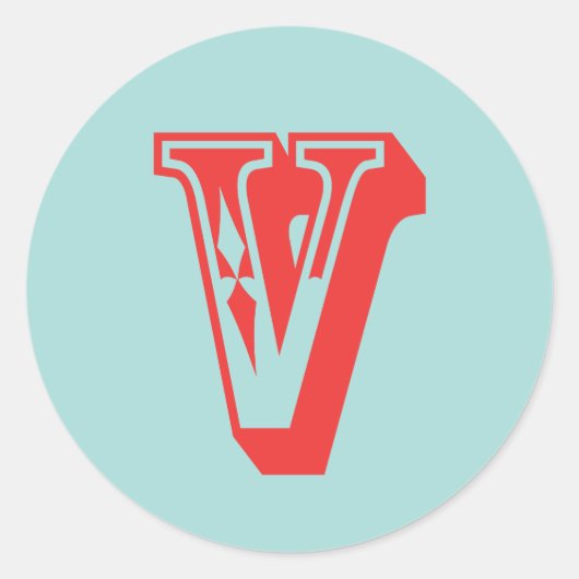 Letter V carnaval stijl monogram initiaal gunst Ronde Sticker (Voorkant)