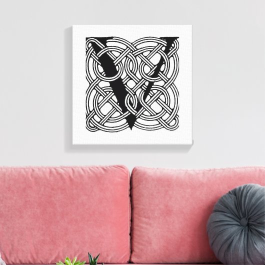 Letter V Celtic Knot Monogram Canvas Afdruk (Insitu (Woonkamer))